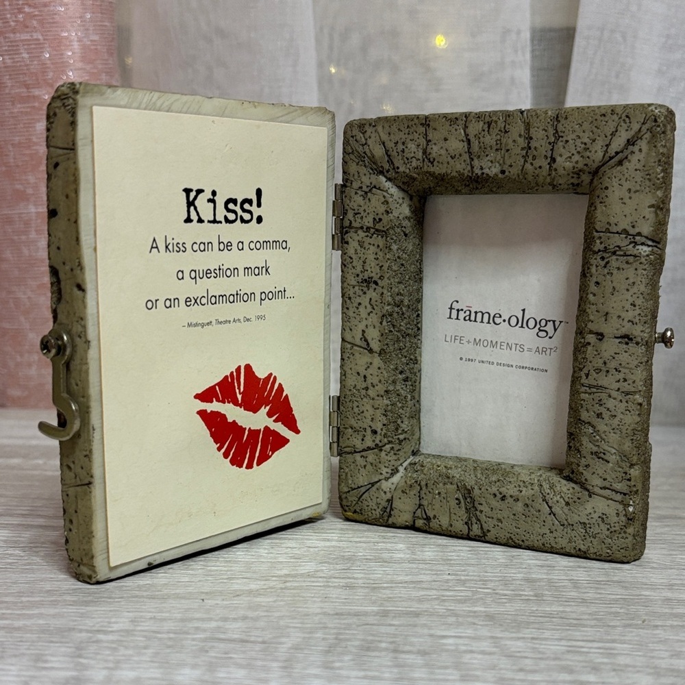 Frame-ology Folding Kiss Rock Stone Picture Frame with Quote 3”x2” 1998